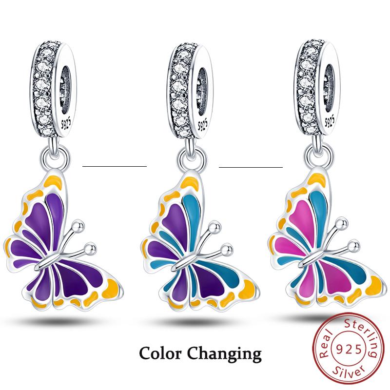 Elegant S925 Silver Butterfly & Dragonfly Multicolor Charms Beads Pendant 3mm DIY Fine Jewelry Making Accessories Gifts