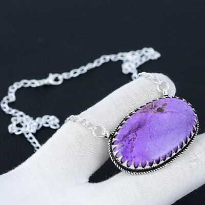 Purpurite Gemstone Jewelry Necklace, Natural Purpurite 925 Sterling Silver Charm Necklace For Wedding Gift, Silver Necklace For Women