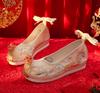 Xiuhua Women's Pearl Tassel High Heels - Ancient Style Pointed Toe Wedding Shoes for Bride, Hanfu Toasting Shoes