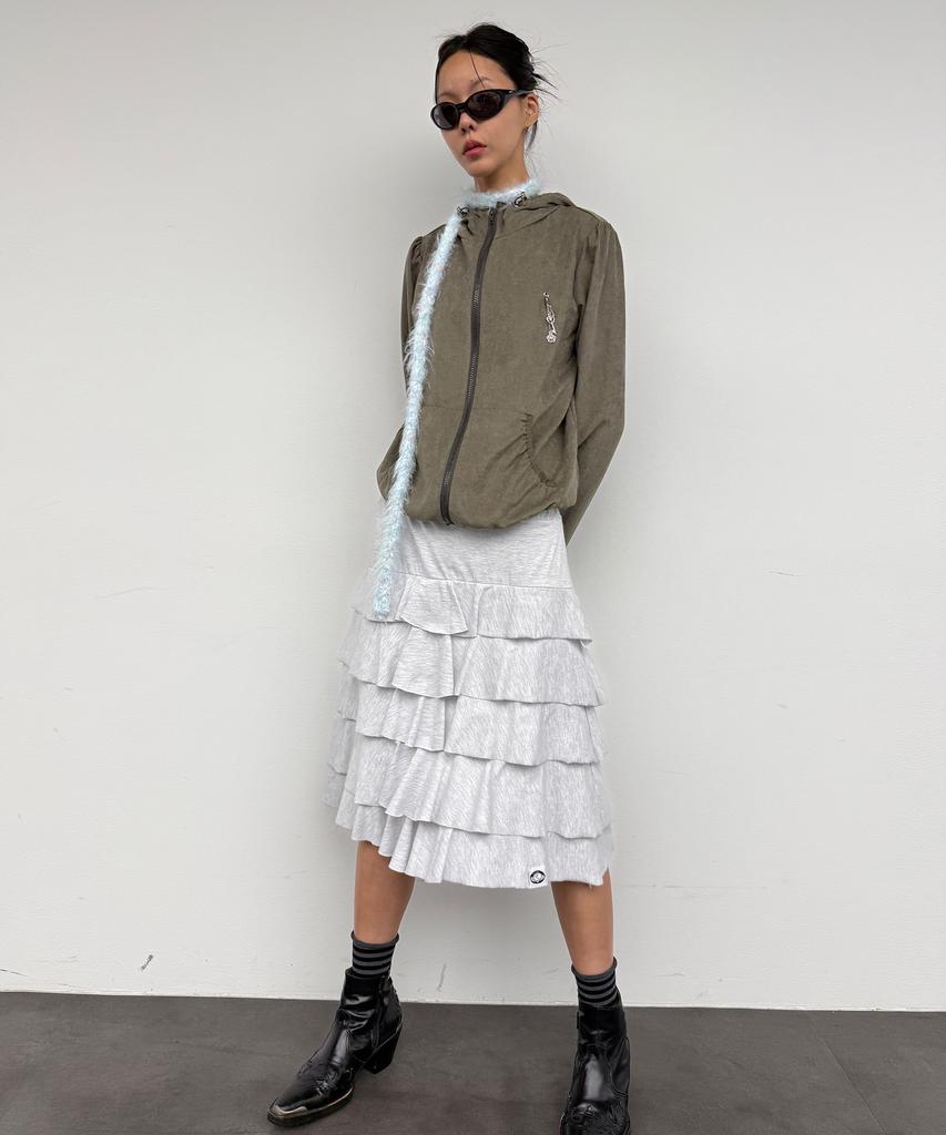 Plasma Sphere Peony Tiered Flower Button Sweat Skirt_2 Colors