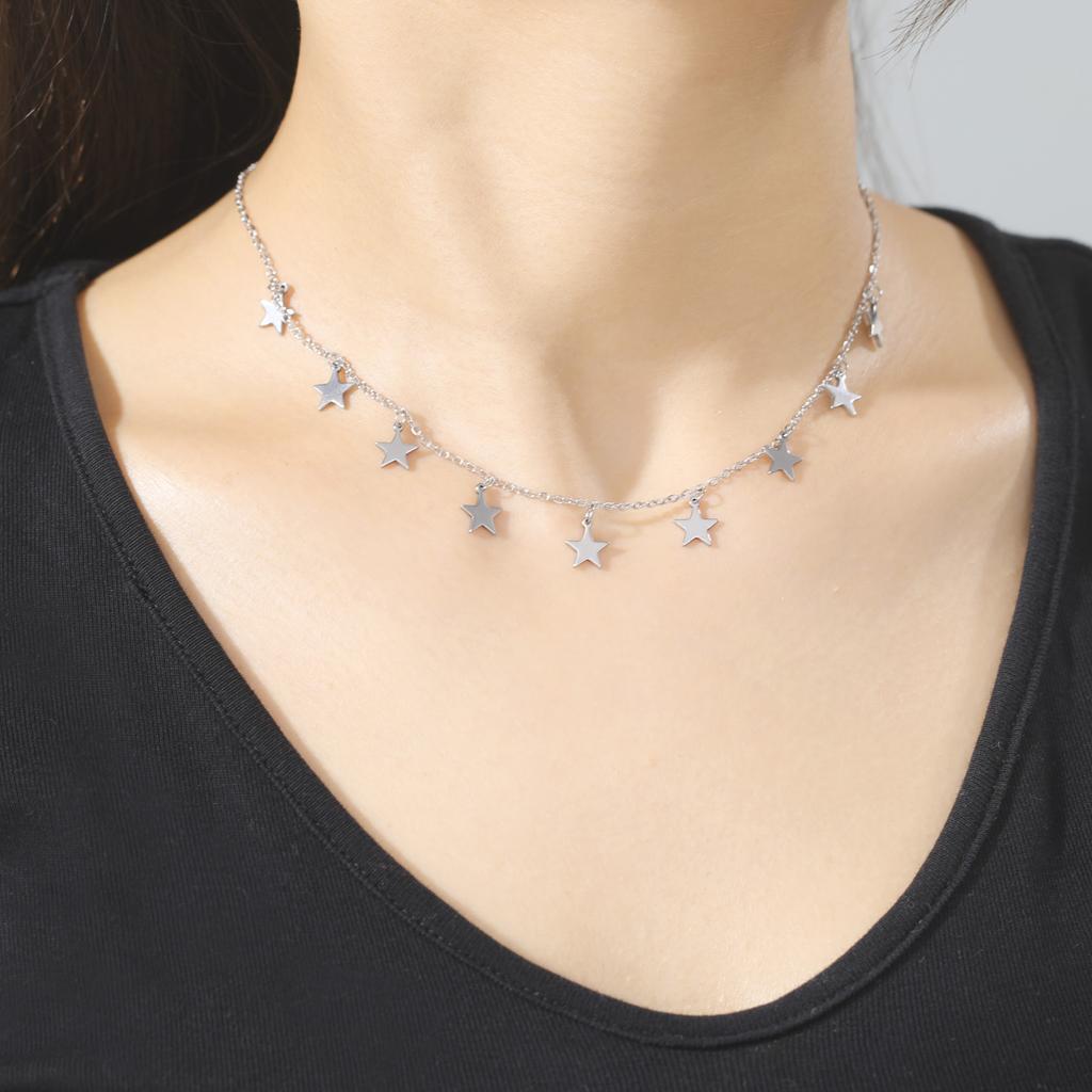 KKjoy Star Pendant Necklace for Women Silver Color Stainless Steel Beads Double Chain Collars Minimalist Jewelry Accessories New