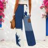 Women Plus Size Blue White Abstract Printed Wide Leg Full Length Loose Pants