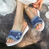 Fashion Fashion Denim Wedge Heel Slippers Women 2025 Summer Thick Sole Slip On Beach Sandals Woman Lightweight Non Slip Casual Slippers