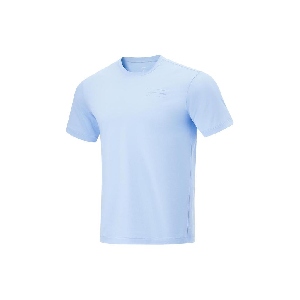 Li Ning Fitness Series Solid Color Round Neck Quick-Dry Short Sleeve T-Shirt Men Tops Ice-Blue ATSU473-6