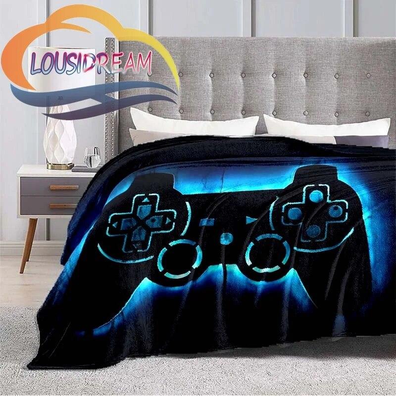 Flanel Herní rukojeť Deka Gamer Tisk Celoroční lehký plyš Útulný Super měkký Luxusní gauč Rozkládací pohovka