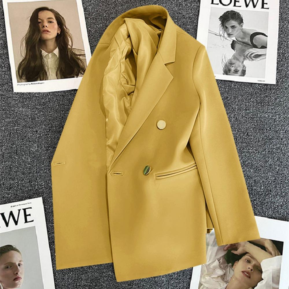 Women's Notched Collar Long Sleeve Blazer Loose Fit Casual Office Jacket Solid Color Single Breasted Pocket Outerwear