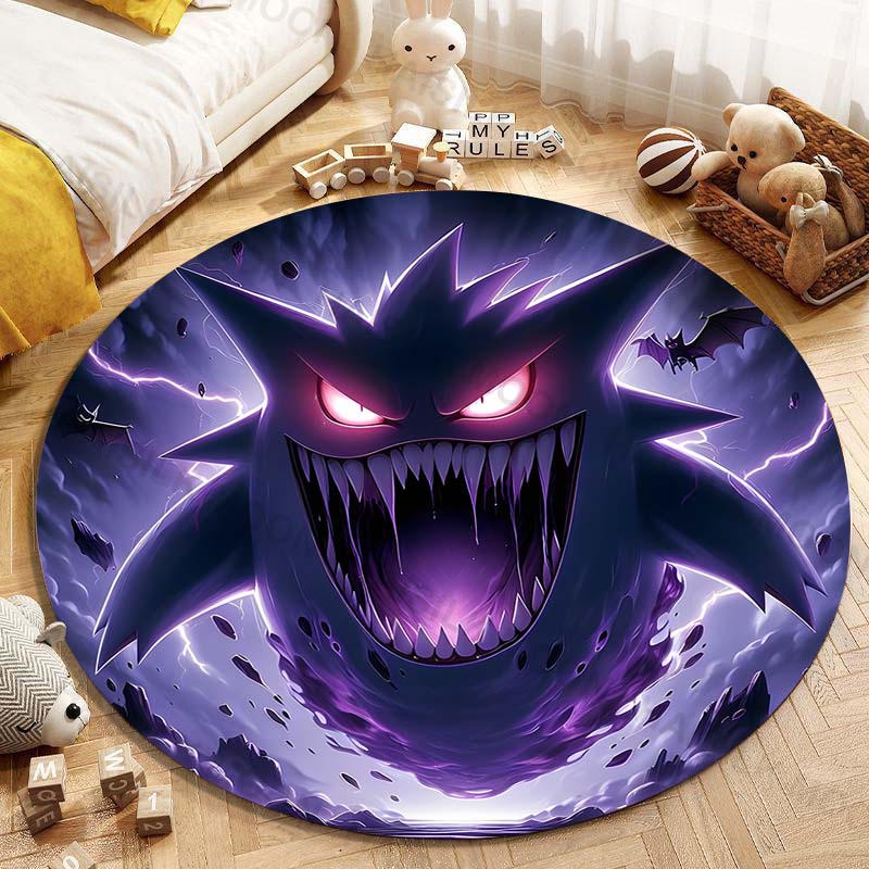5 Sizes Pokemon Gengar Printing Round Carpet Living Room Bedroom Table and Chair Sofa Decorative Carpet and Rug Play Mat Gift