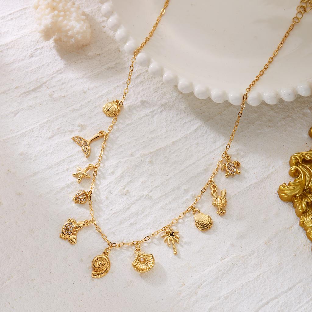 Collana Pendente Stella Marina Conchiglia Conchiglia Zircone Boho per Donna Cavalluccio Marino Granchio Perla Catena Metallica Choker Gioielli per Festa in Spiaggia Estiva