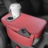 PU-Leder Auto Mittelkonsole Armlehnenkissen mit 2 Getränkehaltern und Seitentasche Auto Erhöhtes Kissen Auto Armlehnenbezug