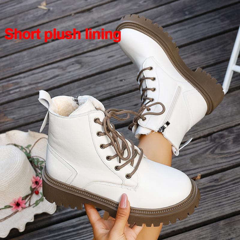 

Fashion Women s Autumn Winter Short Plush Ankle Boots Plus Size Fashion Black PU Leather Boots Woman Zip Non Slip Platform Botas Mujer 35