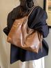 Retro Large Capacity Shoulder Bag for Women Korean Style Traveling Zipper PU Tote Bags Autumn New Solid Color Student Handbags
