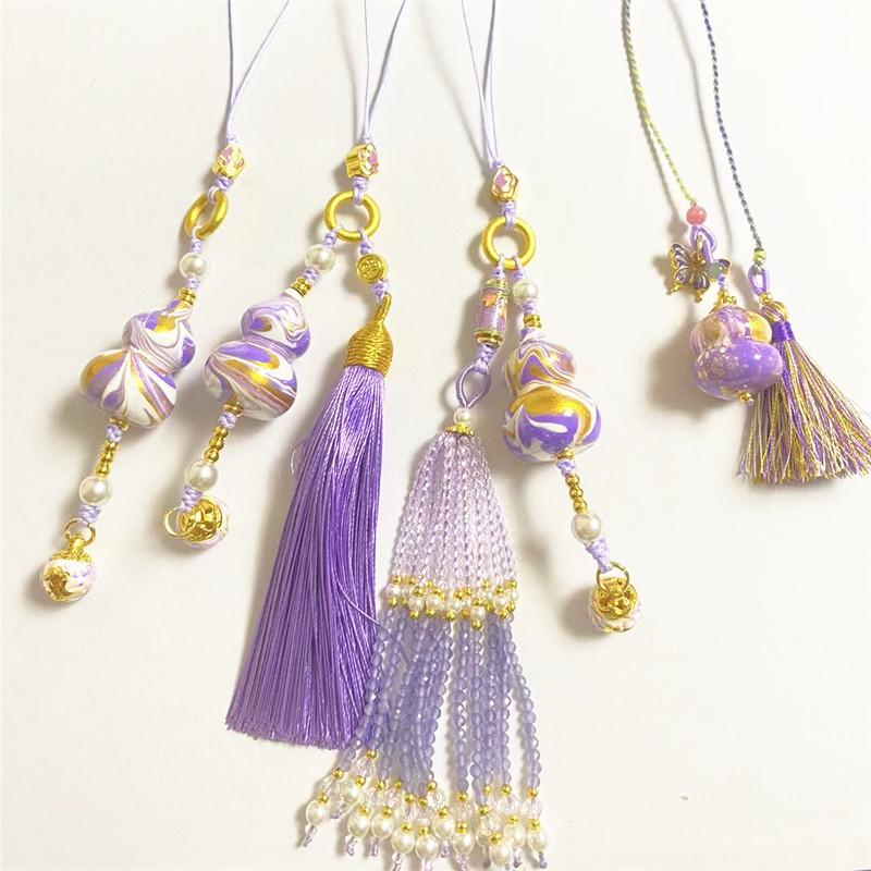 Lingyin Fulu Xiangling Purple Gradual Change Floating Paint Gourd Pearl Bell Pendant Bag Trailer Hanging Scenic Merchandise
