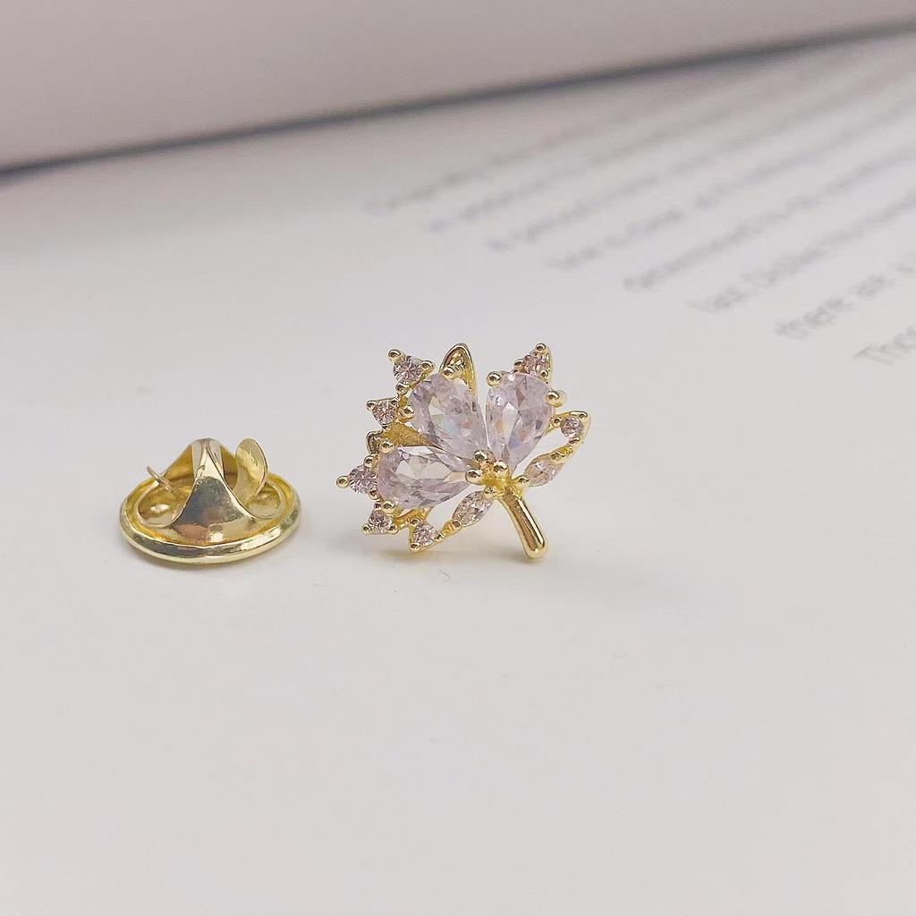 Korean Style Copper Inlaid Zirconia Summer Brooch Cardigan Collar Pin