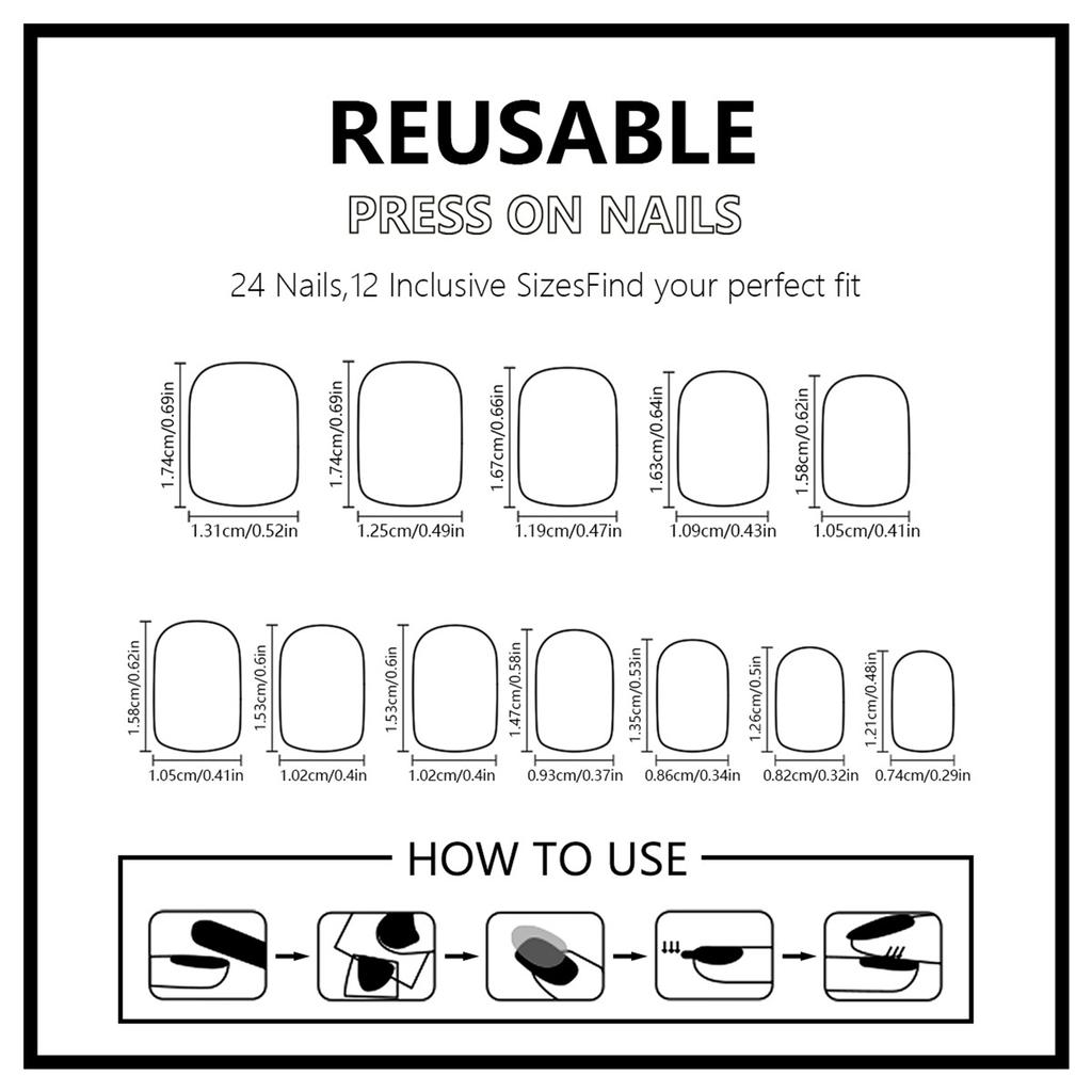 24Pcs Short Square Press on Nail Full Cover False Nail Glossy Gold French Tips Stick On Nail for Women and Girls