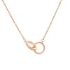 Korean Style Double Ring Full Diamond Titanium Steel Necklace Women Clavicle Chain