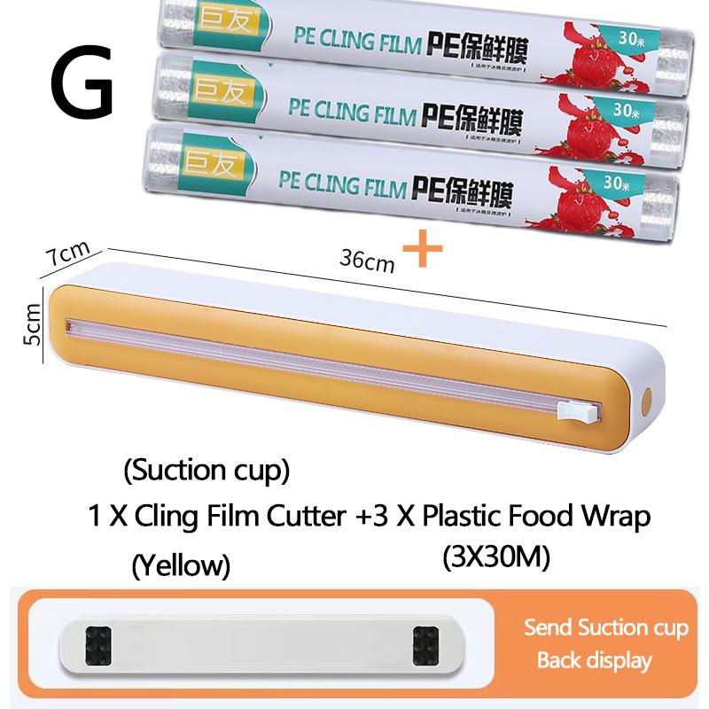 Plastic Wrap Dispenser with Slide Cutter Reusable Food Wrap Cutter Household Cling Film Cutter Refillable Cling Film Dispenser