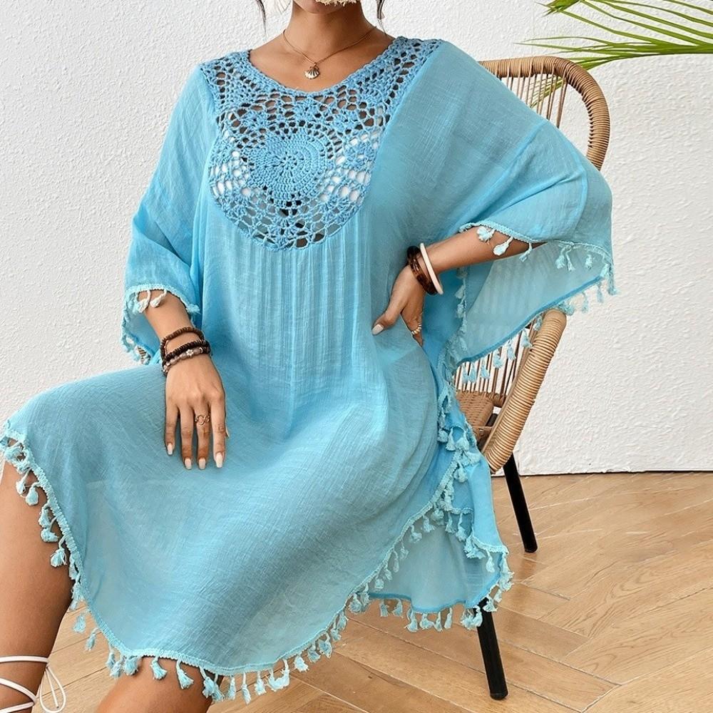 Square Neck Swimsuit Cover Up Dress Loose Beachwear Shirt Fashion Summer Sunscreen Smock  for Women