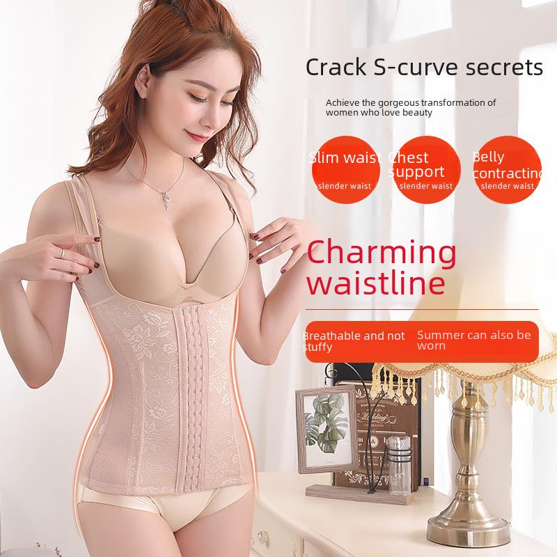 Breathable 3-Row Steel Boned Waist Shaping Vest with Lace & 17 Buttons