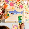 Children'S Puzzle Cartoon Animal Shape Matching Puzzle, Baby Early Education English Word Cognition Puzzle Board, Wooden Toy