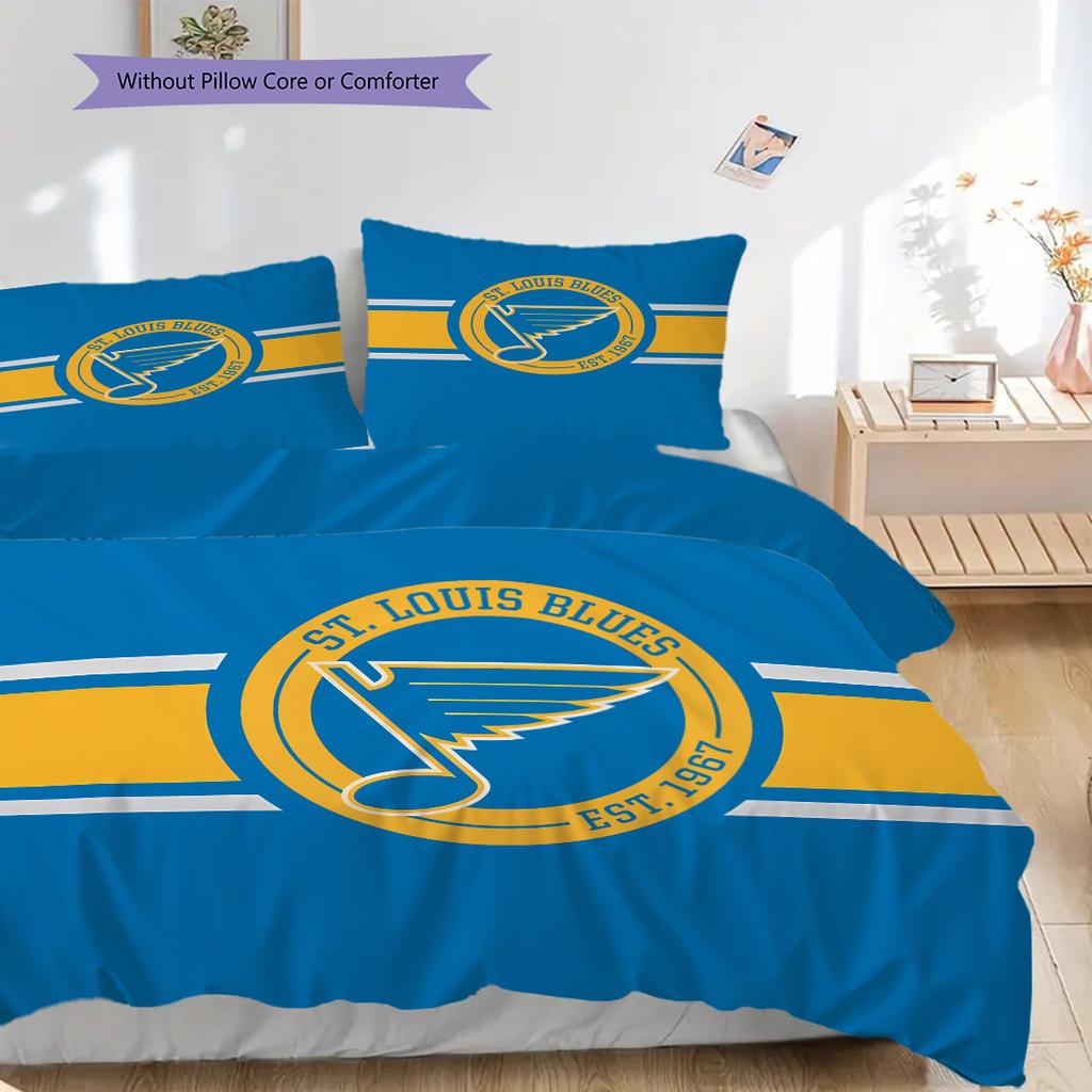 St. Louis Blues Pattern Bedding Quilt Set Quilt Cover Pillowcase Home Decoration Birthday Gift (1 * duvet cover + 2 * pillowcase, without core)