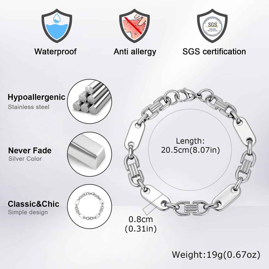 Vnox 8MM Stainless Steel Link Chain Bracelet for Men, 20.5cm Length Lobster Clasp Wristband, Trendy Gifts for Father Husband Son