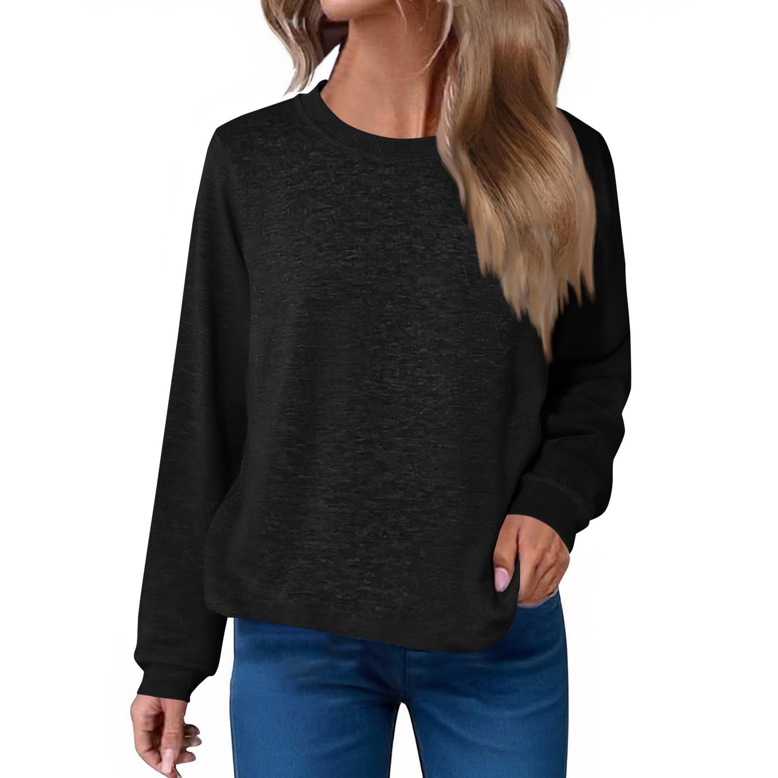 

Женская модная футболка свободного кроя с круглым вырезом, однотонный повседневный топ с длинным рукавом XL чёрный