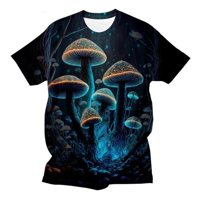 New Summer Art Design Colorful Mushroom Pattern 3D Print T-Shirt Men WomenShort Sleeve Oversized Harajuku Tees Top Kid Clothing