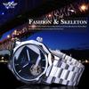 Mens Automatic Mechanical Watch With Hollow Design Fashion Casual Stainless Steel Buckle Alloy Strap