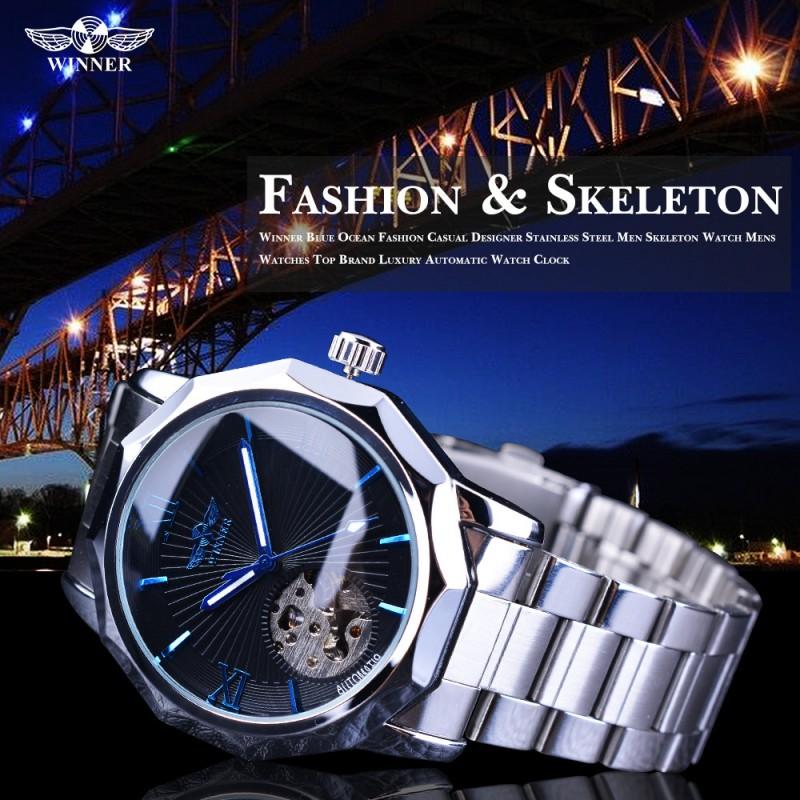 Mens Automatic Mechanical Watch With Hollow Design Fashion Casual Stainless Steel Buckle Alloy Strap
