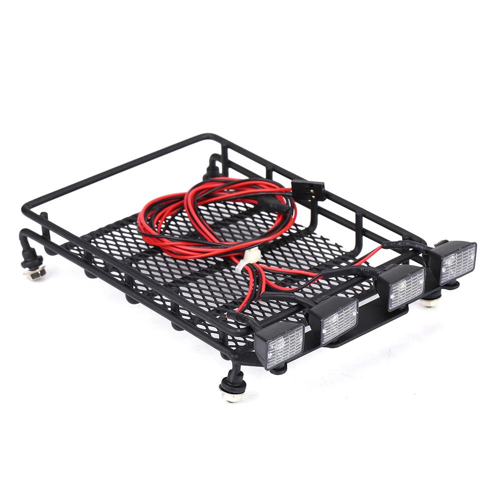 Middle Size Roof Rack Luggage With LED Lights Quadrate for SCX10 110 RC Car (4 White)