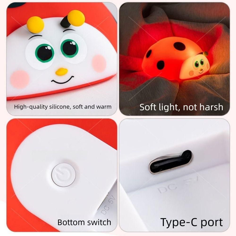 Type-C Rechargeable Ladybug Night Light Touch Control Silicone Table Lamp Bedroom
