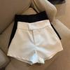 Trendy White Women’s Suit Shorts High-waisted A-line Trousers – Versatile Slimming Straight-leg Casual Wide-leg Trousers for Summer