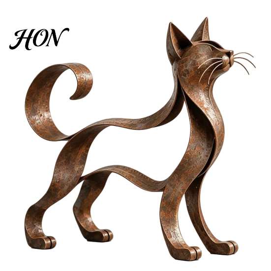 Handmade Metal Art Hollow Cat Figurine, Retro Silhouette Sculpture, Rustic Artistic Craft Gifts Statue for Home Decor Living Room Desktop Bookshelf