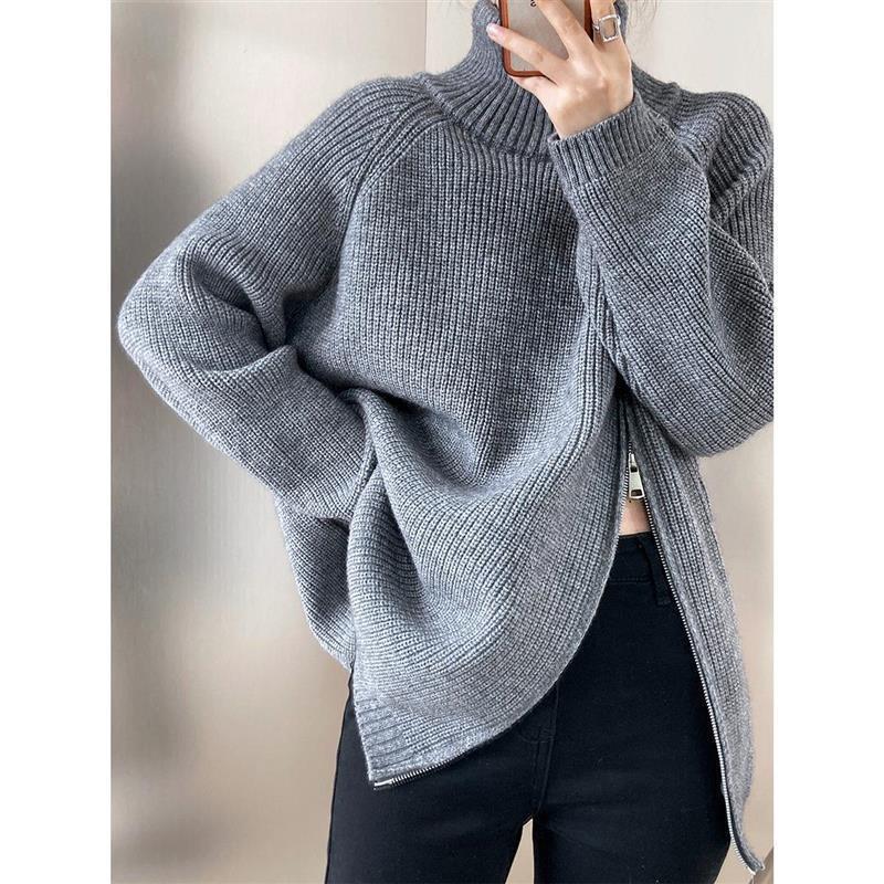 YYFS Women's Fashion Casual Fall Winter Solid Color Print Long Sleeve High Neck Tops Women's Clothing Woolen Knitwear Sweaters