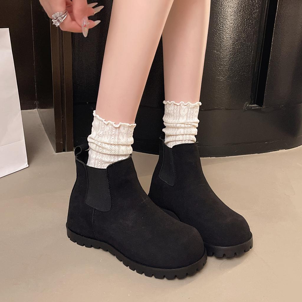 Retro Inner Heightening Chelsea Boots Women's Spring New Matte Leather Chimney Thick Heel Short Boots Children's Thick-soled Martin Boots
