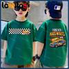 Fashionable and Casual Cute Cartoon Car Short Sleeved T-shirt for Boys and Girls