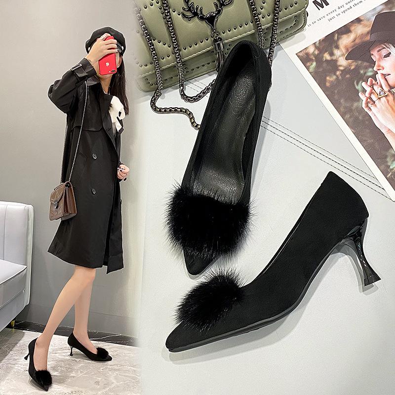 Women's Fashionable Furry Stiletto Heels - Comfortable, Versatile, Pointed-Toe High Heels for Autumn/Winter.