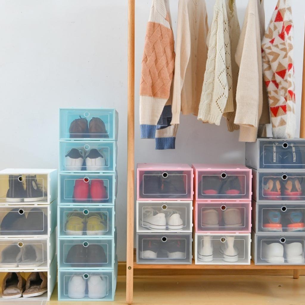 Thickened PP Plastic Transparent Flip Top Shoe Box Foldable Storage Container for Home Dustproof Wardrobe Organizer 31*20*13cm