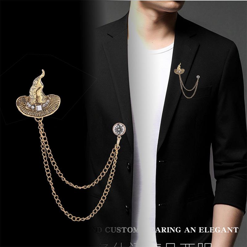 Men's Fashion Suit Brooch Simple Diamond Tassel Metal Wedding Dress Suit Brooch Collar Pin