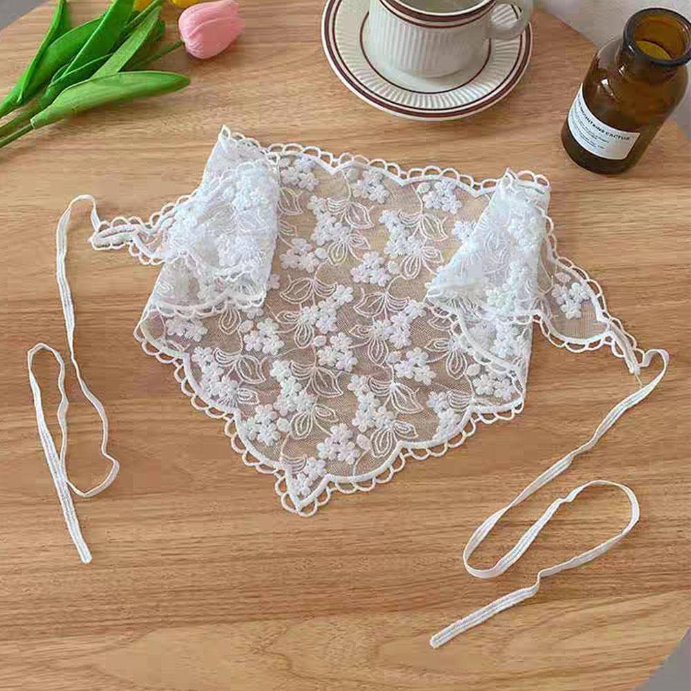 White Woven Floral Lace Hair Scarf Wraps Women Retro Headscarf Travel Hair Triangle Hat Photo A X9E4