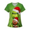 Women's Fashion Printed Short Sleeve V Neck Pattern Tops Pocket Working T-shirts