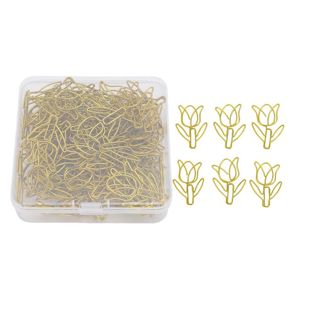 80Pcs Flower Shaped Paper Clips Bulk Mini Colored Bookmarks Clamp with Transparent Box School Supplies Gold