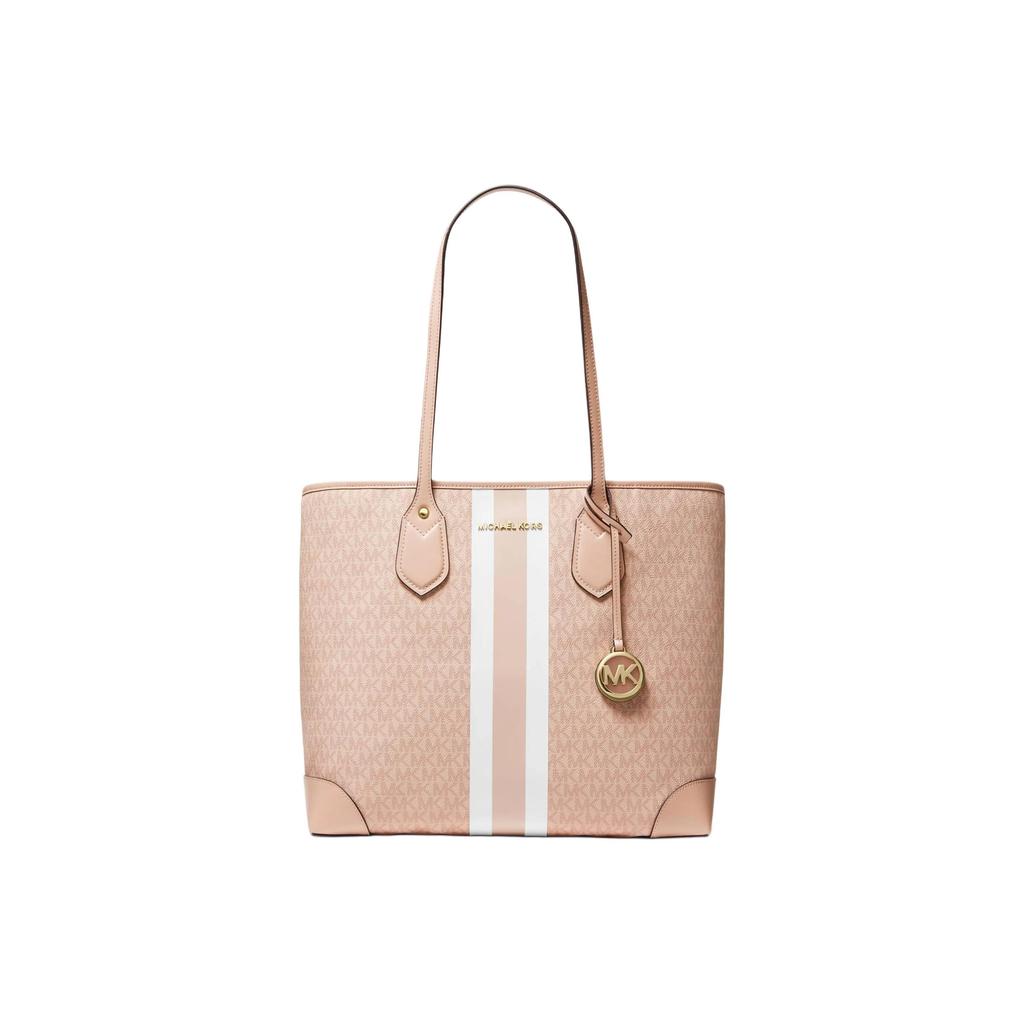 Michael Kors MK Eva Monogram Logo Stripe Color Block Faux Leather Tote Bag Women Tote Bags Ballet-Pink 30T9GV0T7B-641