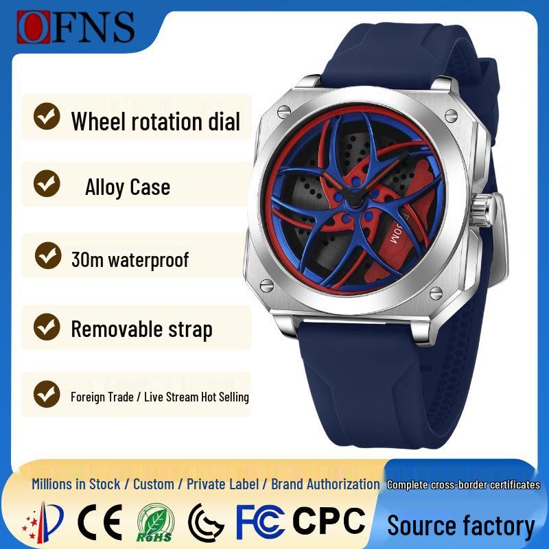 European-Style Men's Sport Quartz Watch with Waterproof Skeleton Design and Versatile Silicone Strap