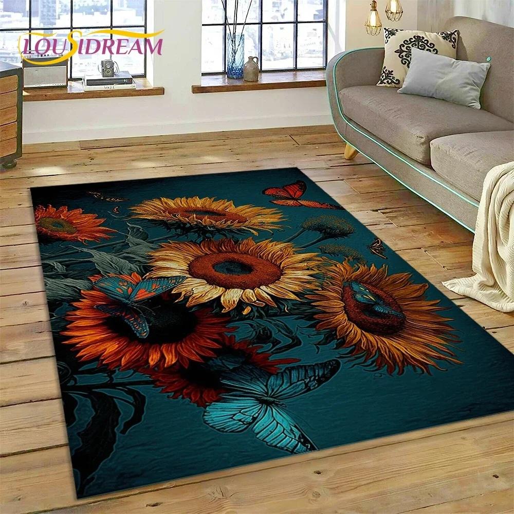 3D Dream Sun Flowers Nordic Daisy Carpet Rug for Bedroom Living Room Home Sofa Decoration,Children Game Large Decor Floor Mat