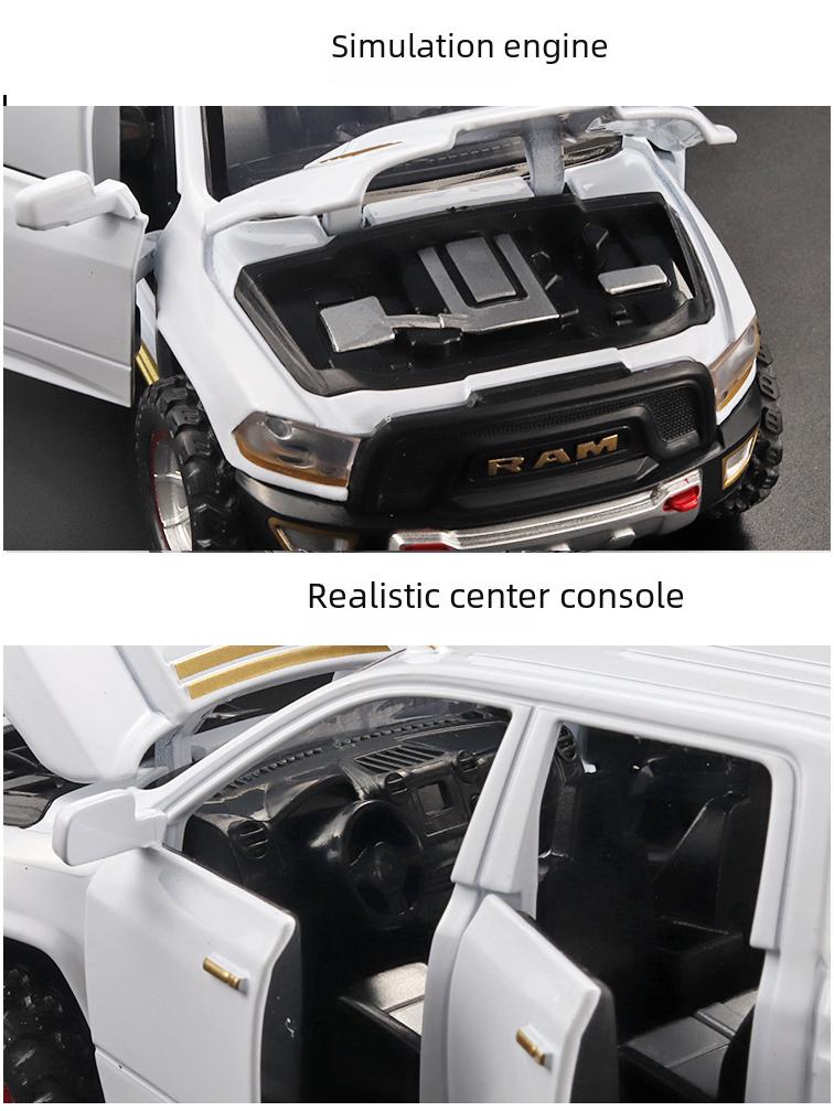 Boxed Dodge Ram TRX Pickup Truck Model: Alloy Simulation, Pull Back Toy with Spare Tire, Sound, and Light.