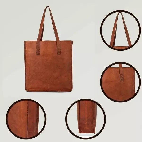 14x14 palcová veľká kožená taška cez rameno/tote na nákupy, hnedá, dámska