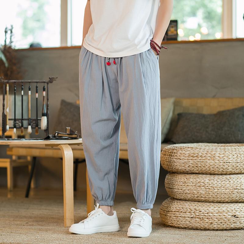 Spring  Men's Cotton and Hemp Pants Loose Drawstring Lantern Pants Haren Pants Japanese Casual Pants