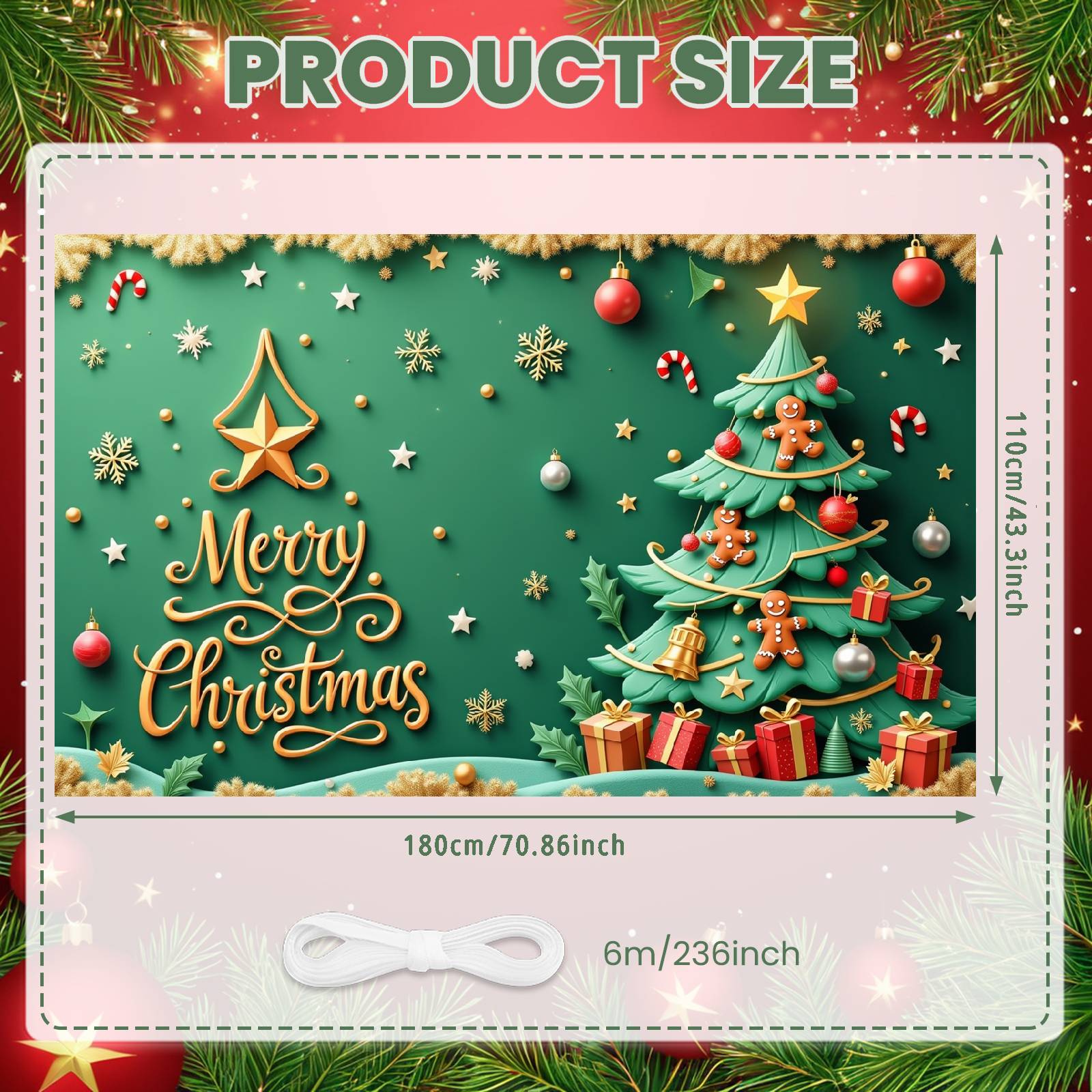 

Noel Backdrop Christmas Tree Design Winter Celebration Display Christmas Banner Gold Accent Holiday Backdrop For Family Party