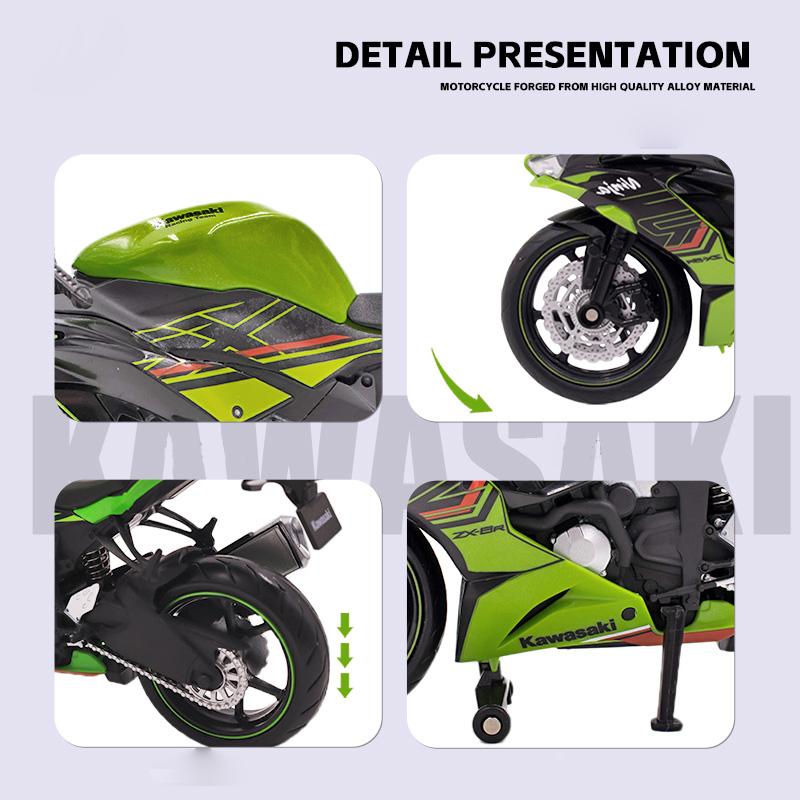 1/12 Scale Kawasaki Ninja ZX-6R Racing Cross-country Motorcycle Toy City Diecast Model Super Sport Miniature Collection Boy Kids Gift